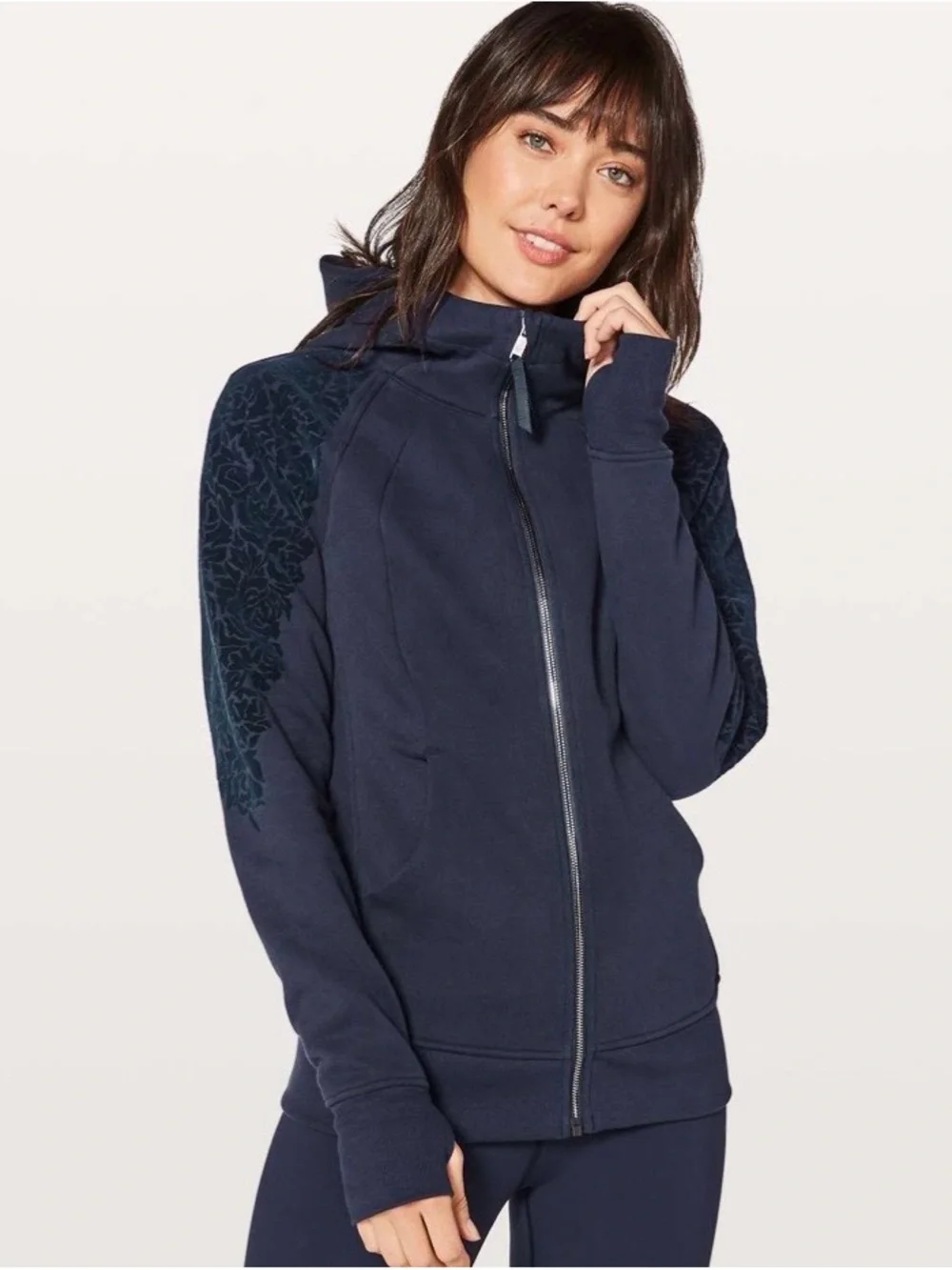 Lululemon Scuba Hoodie Light Cotton Fleece (Floral Flock) Midnight Navy